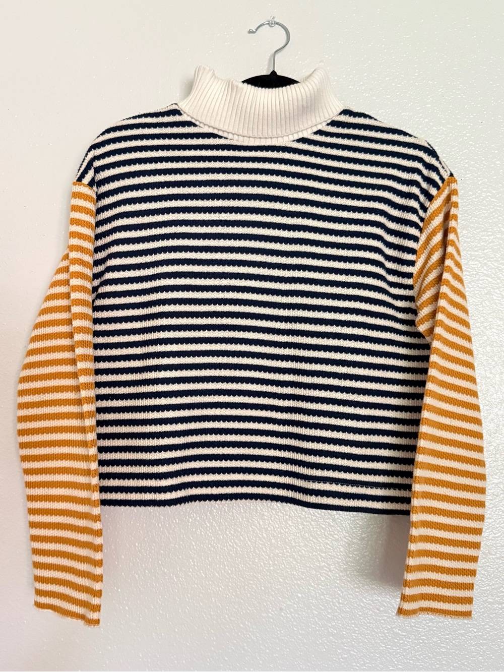 Zara Striped color block knit turtleneck sweater size small